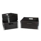 Alternate image 1 for GCI Set of 3 Brown and Silver Solid Rectangular Nesting Wood Crates 11"