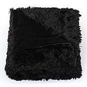Cheer Collection Reversible Faux Fur Accent Throw Blanket - Black - 50x60