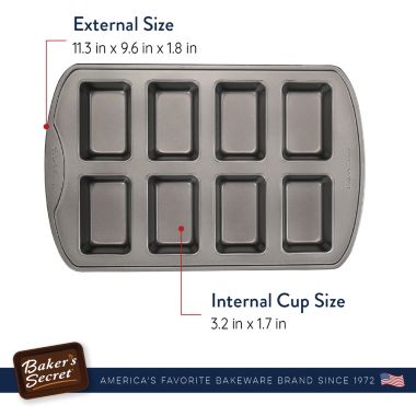 Baker's Secret Mini Loaf Pan 8Cups, Non-stick & Thick Carbon Steel for Durability, 15.5", Dark Gray, Baking Essentials, Classic Line Carbon Steel. View a larger version of this product image.