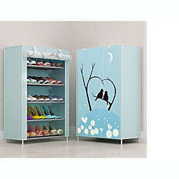 Kitcheniva 6-Layer 5-Shelf Shoes Cabinet Storage Organizer Shoe Rack, Light Blue/Birds