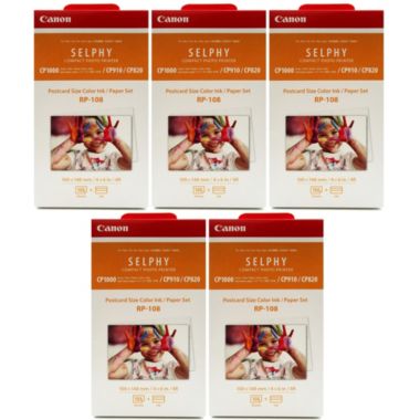 5 Unit Canon RP-108 High-Capacity Color Ink/Paper Set for SELPHY CP910 Printer. View a larger version of this product image.