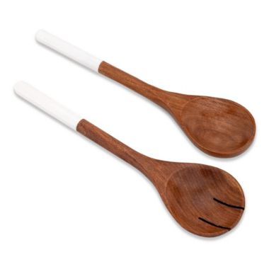 Chef Pomodoro Salad Servers or Salad Tongs, Set of Two, 12" Long Pair, Wooden Utensils for Serving Salad, Salad Forks or Salad Lifter, Mango Wood (White). View a larger version of this product image.