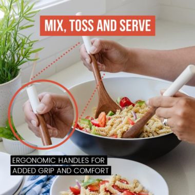 Chef Pomodoro Salad Servers or Salad Tongs, Set of Two, 12" Long Pair, Wooden Utensils for Serving Salad, Salad Forks or Salad Lifter, Mango Wood (White). View a larger version of this product image.