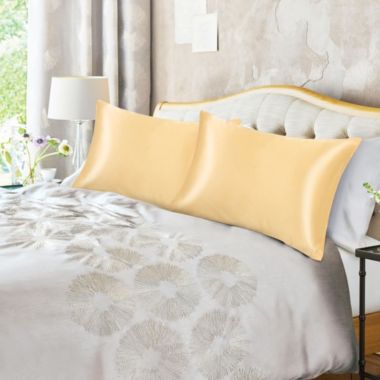 PiccoCasa 2-Pack Envelope Cool Satin Pillowcases, 100% Polyester(Satin Fabric) Soft Luxurious Silky Pillow Cover Pillow Protector with Envelope Closure for Hair and Skin, Gold Standard. View a larger version of this product image.