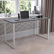 Emma + Oliver Modern Commercial Grade Desk Industrial Style Computer Desk Sturdy Home Office Desk - 55" Length (Rustic Gray)