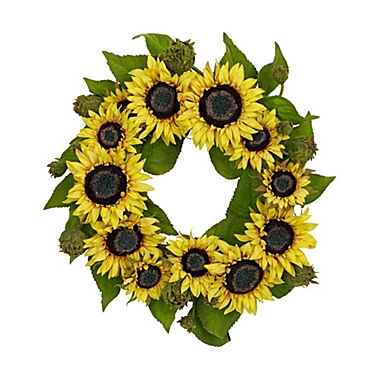 Nearly Natural 4787 Sunflower Wreath, 22-Inch, Yellow. View a larger version of this product image.