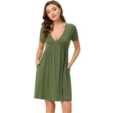cheibear Women's Pajama V-neck Sift Sexy Nightdress Stretchy Lounge Dress, Rayon Sleepwear Sleepshirts Nightdress Regular Fit Gown Dress, Green M. View a larger version of this product image.