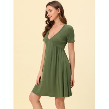 cheibear Women's Pajama V-neck Sift Sexy Nightdress Stretchy Lounge Dress, Rayon Sleepwear Sleepshirts Nightdress Regular Fit Gown Dress, Green M. View a larger version of this product image.