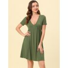 Alternate image 2 for cheibear Women's Pajama V-neck Sift Sexy Nightdress Stretchy Lounge Dress, Rayon Sleepwear Sleepshirts Nightdress Regular Fit Gown Dress, Green M