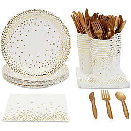 Juvale Gold Confetti Party Pack, Includes Plates, Napkins, Cups, and Cutlery (24 Guests,144 Pieces)