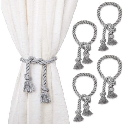 Juvale Grey Rope Curtain Tiebacks, Holdbacks for Drapes (29 Inches, 4 Pack)