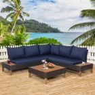 Alternate image 0 for Costway 4 Pieces Patio Cushioned Rattan Furniture Set with Wooden Side Table-Navy