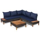 Alternate image 2 for Costway 4 Pieces Patio Cushioned Rattan Furniture Set with Wooden Side Table-Navy