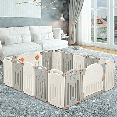 Costway 16 Panel Activity Safety Baby Playpen w/ Lock Door-Beige. View a larger version of this product image.