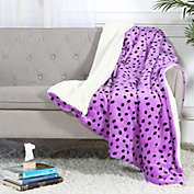 Legacy Decor Luxurious Ultra Soft Throw Blanket with Super Cozy Sherpa on Backside, Purple w/ Black Polka Dots 50"x 61"