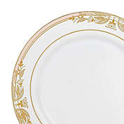 Smarty Had A Party 10.25" White with Pink and Gold Harmony Rim Plastic Dinner Plates (120 plates)