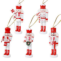 Sunnydaze Nutcracker 5-Piece Christmas Hanging Ornament Set - Red and White
