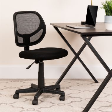 Flash Furniture Neri Low Back Black Mesh Swivel Task Office Chair with Curved Square Back. View a larger version of this product image.
