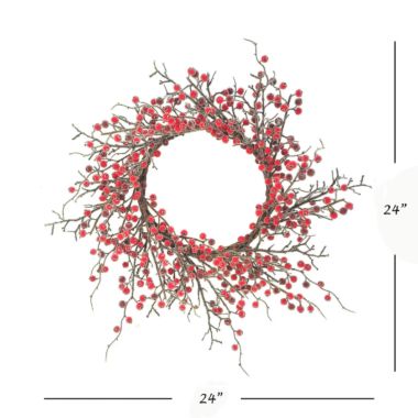 Floral Home Large Red Berry Wreath; 22" Holiday Decorative Valentines Day Wreath for Front Door, Fireplace, Mantel, Xmas Décor, Front Door Decor. View a larger version of this product image.