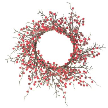 Floral Home Large Red Berry Wreath; 22" Holiday Decorative Valentines Day Wreath for Front Door, Fireplace, Mantel, Xmas Décor, Front Door Decor. View a larger version of this product image.
