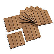 Outsunny 12" x 12" HDPE Interlocking Composite Deck Tile 11 Pack for the Patio or Porch for a New Classic Look, Teak