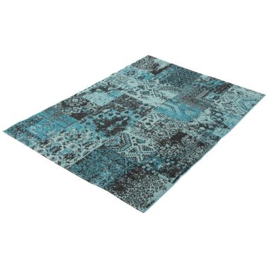 Chaudhary Living 5.25' x 7.5' Blue and Black Distressed Patchwork Rectangular Area Throw Rug. View a larger version of this product image.