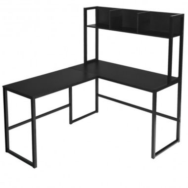Costway Industrial L-Shaped Desk Bookshelf 55 Inch Corner Computer Gaming Table-Black. View a larger version of this product image.