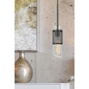 Cal Lighting 60W Savona Double Layer Glass/Metal Mini Pendant With Mesh Metal Shade. (Edison Bulb Not Included), Black. View a larger version of this product image.