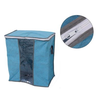 Unique Bargains Capacity Clothes Storage Bag Organizer with Handle and See-Through Panel, Blanket Pillows Quilts Clothes Beddings Storage Bag Organizer Container 17.3" x 11" x 18.8"(L*W*H) Blue. View a larger version of this product image.