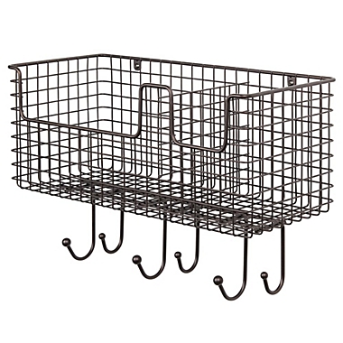 mDesign Metal Storage Organizer Basket with 6 Hooks - Wall Mount. View a larger version of this product image.