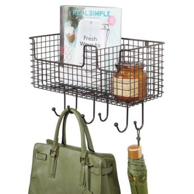 mDesign Metal Storage Organizer Basket with 6 Hooks - Wall Mount. View a larger version of this product image.