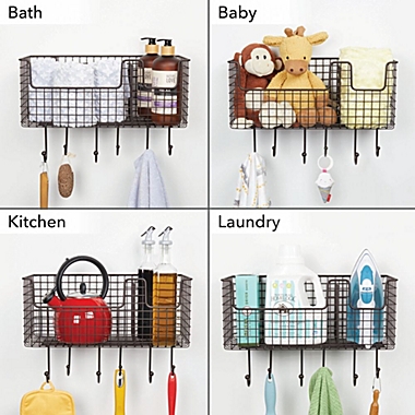 mDesign Metal Storage Organizer Basket with 6 Hooks - Wall Mount. View a larger version of this product image.