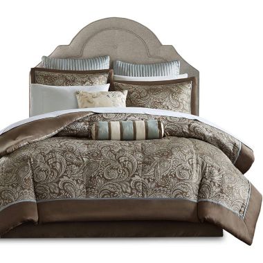Slickblue Queen 12 Piece Cotton Polyester Comforter Set Blue Paisley. View a larger version of this product image.