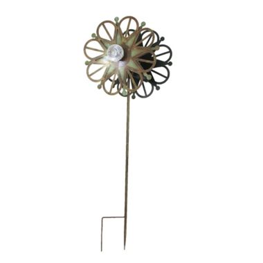 Things2Die4 36 Inch Metal Solar LED Kinetic Wind Spinner Outdoor Garden Yard Art Star Flower. View a larger version of this product image.