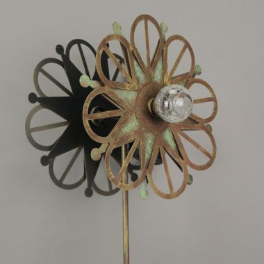 Things2Die4 36 Inch Metal Solar LED Kinetic Wind Spinner Outdoor Garden Yard Art Star Flower. View a larger version of this product image.