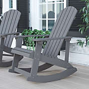 Flash Furniture Savannah All-Weather Poly Resin Wood Adirondack Rocking Chair With Rust Resistant Stainless Steel Hardware In Gray - Light Gray