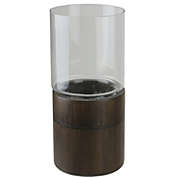 Northlight 12" Clear Glass Hurricane Pillar Candle Holder with Wooden Base