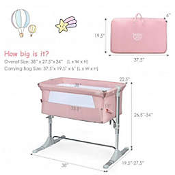 Costway Travel Portable Baby Bed Side Sleeper  Bassinet Crib with Carrying Bag-Pink