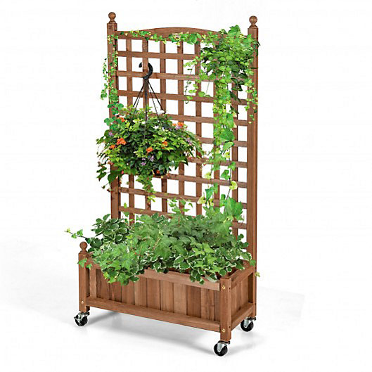 50 Inch Wood Planter Box With Trellis, How To Plant Wooden Planter