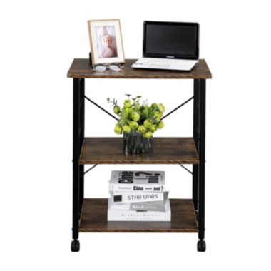 Inq Boutique Baker's Rack 3-Tier Kitchen Utility Microwave Oven Stand Storage Cart Workstation Shelf(Vintage Board Top Black Metal Frame) RT. View a larger version of this product image.