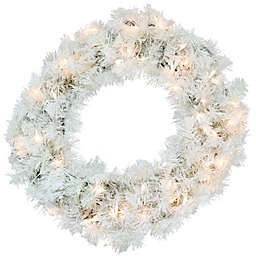 Sunnydaze White Christmas Wreath with Warm White Lights - 24 Inches