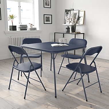Emma + Oliver 5 Piece Navy Folding Game Room Card Table and Chair Set. View a larger version of this product image.