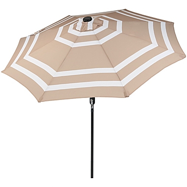 Sunnydaze Outdoor Aluminum Pool Patio Umbrella with Solar LED Lights, Tilt, and Crank - 9&#39; - Beige Stripe. View a larger version of this product image.