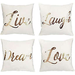 Juvale 4 Pack Throw Pillow Covers for Sofa, Rose Gold Decorative Couch Cushion Cases for Home Decor (Live Laugh Love Dream, 17 x 17 in)