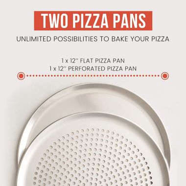 Chef Pomodoro Pizza Pan Bundle  12" Perforated & 12" Flat Nonstick Pizza Tray Bundle, 2-Piece Set. View a larger version of this product image.