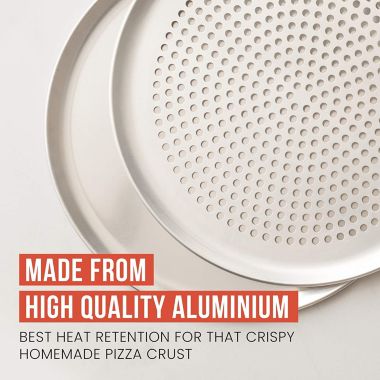 Chef Pomodoro Pizza Pan Bundle  12" Perforated & 12" Flat Nonstick Pizza Tray Bundle, 2-Piece Set. View a larger version of this product image.