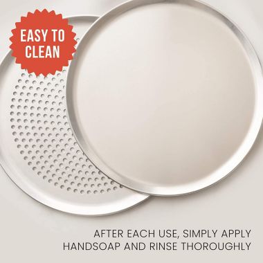 Chef Pomodoro Pizza Pan Bundle  12" Perforated & 12" Flat Nonstick Pizza Tray Bundle, 2-Piece Set. View a larger version of this product image.