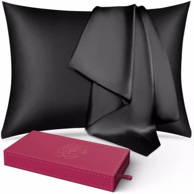 Infinity Merch Silk Pillow Covers with Hidden Zipper in Black 20 x 36 Inches. View a larger version of this product image.