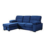 Saltoro Sherpi Exie 98 Inch 2 Piece Sectional Sofa, Pull Out Bed, Storage, Blue Velvet-