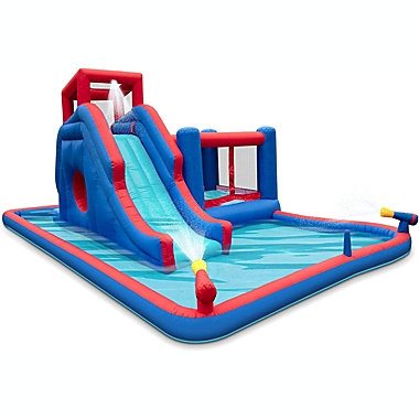 Sunny & Fun Deluxe Inflatable Water Slide Park - Heavy-Duty Nylon Bounce House for Outdoor Fun - Climbing Wall, Slide, Bouncer & Splash Pool - Easy to Set Up & Inflate with Included Air Pump & Carrying Case. View a larger version of this product image.